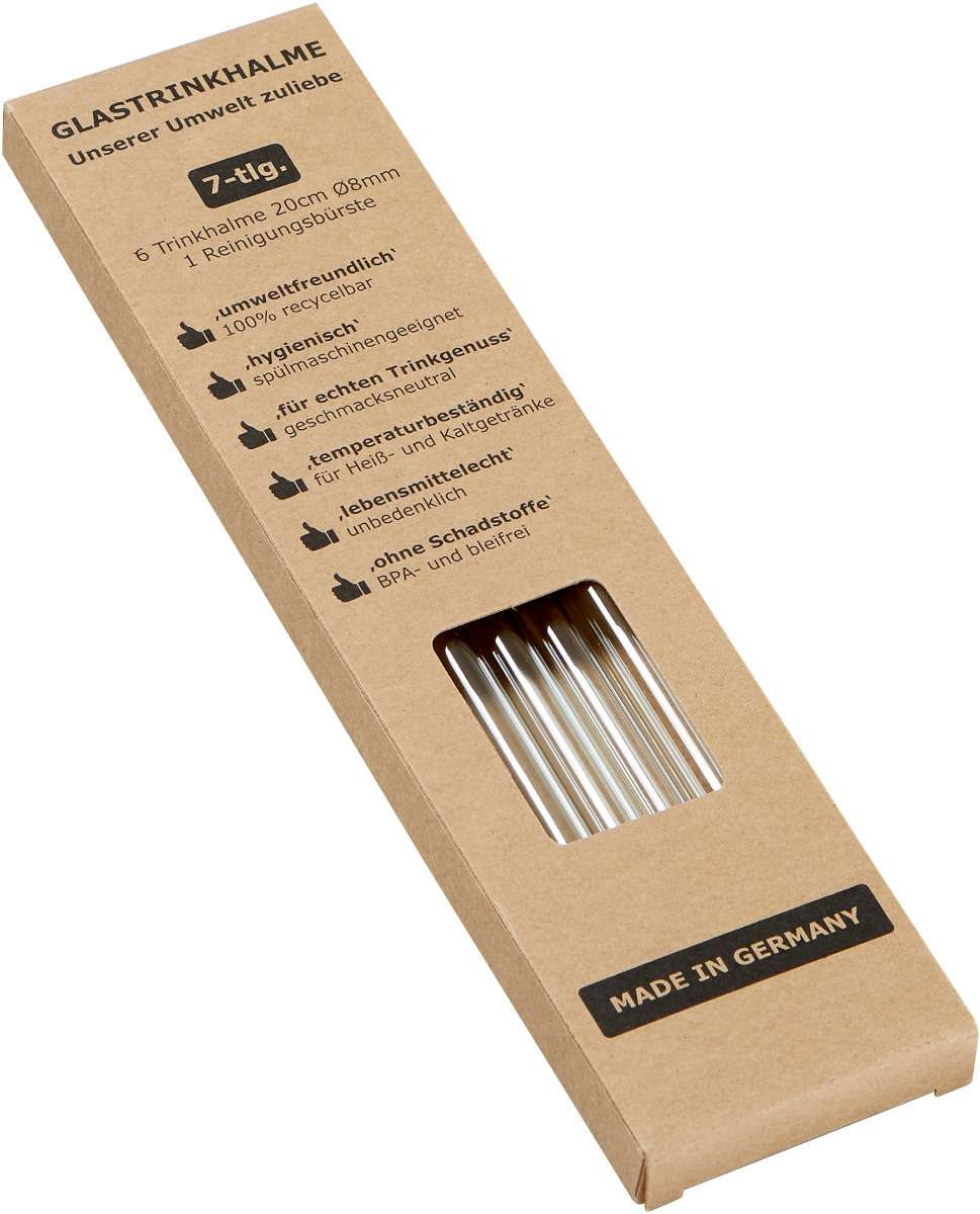 Strohhalm-Set aus 6 Glas-Trinkhalmen mit Reinigungsbürste
