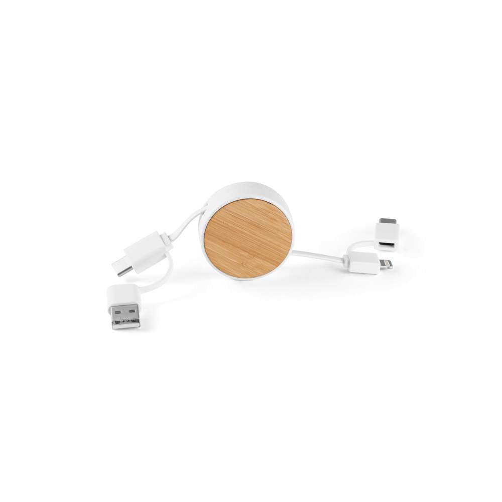 RUBINS 6-in-1-USB-Kabel ausziehbar aus Recyceltes ABS (100% rABS) und Bambus