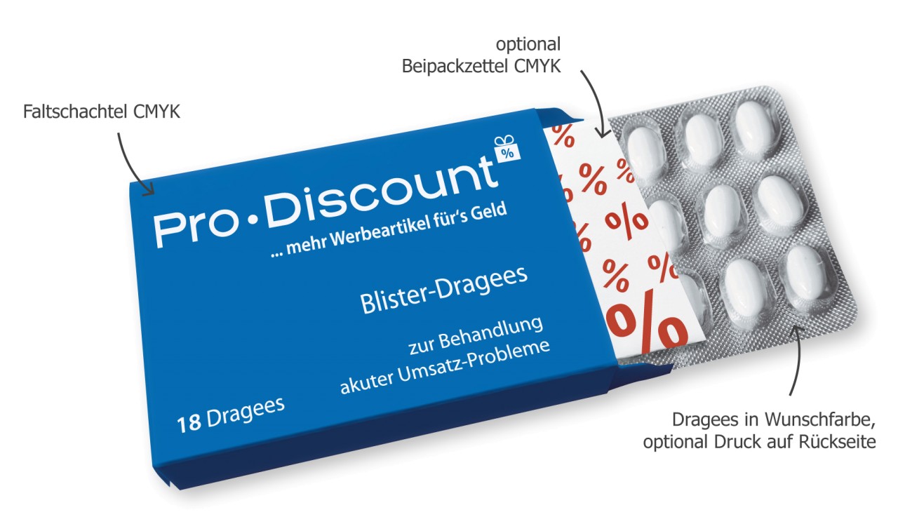 18er-Blister-Dragee Bonbons in Tablettenoptik
