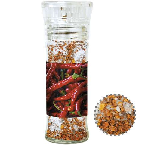 Gewürzmischung Chili-Salz, ca. 35g, transparente Gewürzmühle