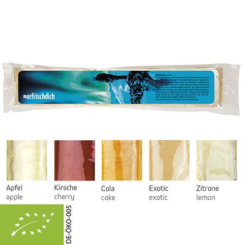 Bio Wassereis im 5er Sortenmix (Apfel, Kirsche, Cola, Exotic, Zitrone), 30 ml, Express Schlauchtüte