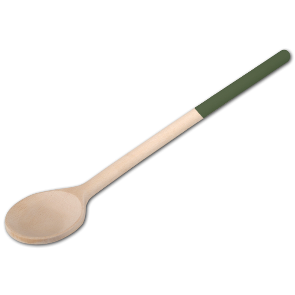 Kochlöffel, rund, mit farbigem Griff, laubgrün, aus Holz 30 cm