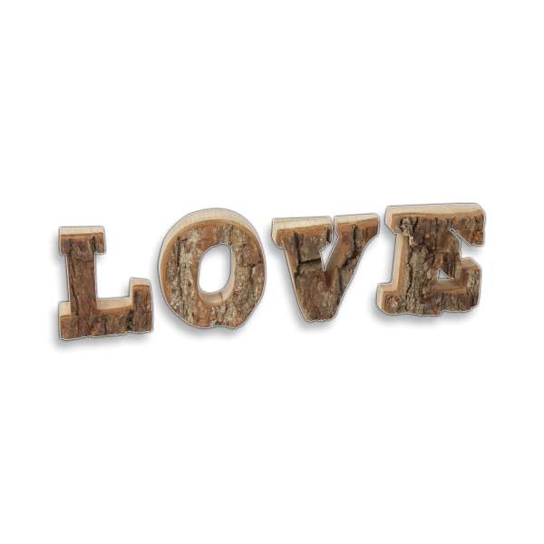 Deko Schrift Buchstaben 'LOVE' mit Rinde aus Holz 27 cm