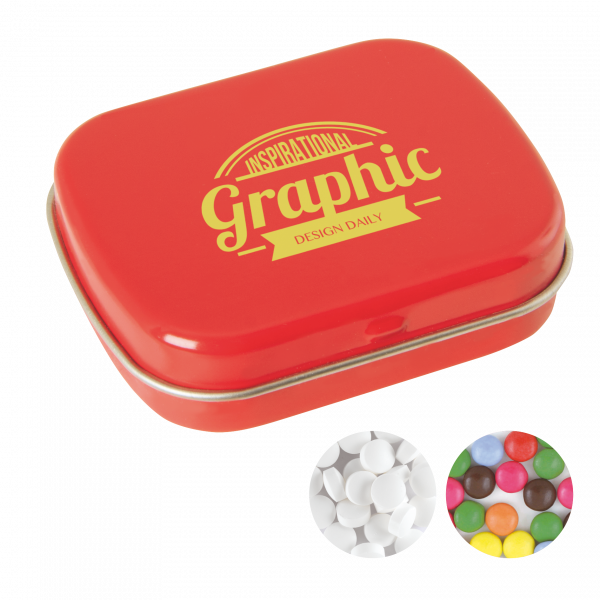 Scharnierblechdose mit ca. 25 gr. Minties TAMPONDRUCK