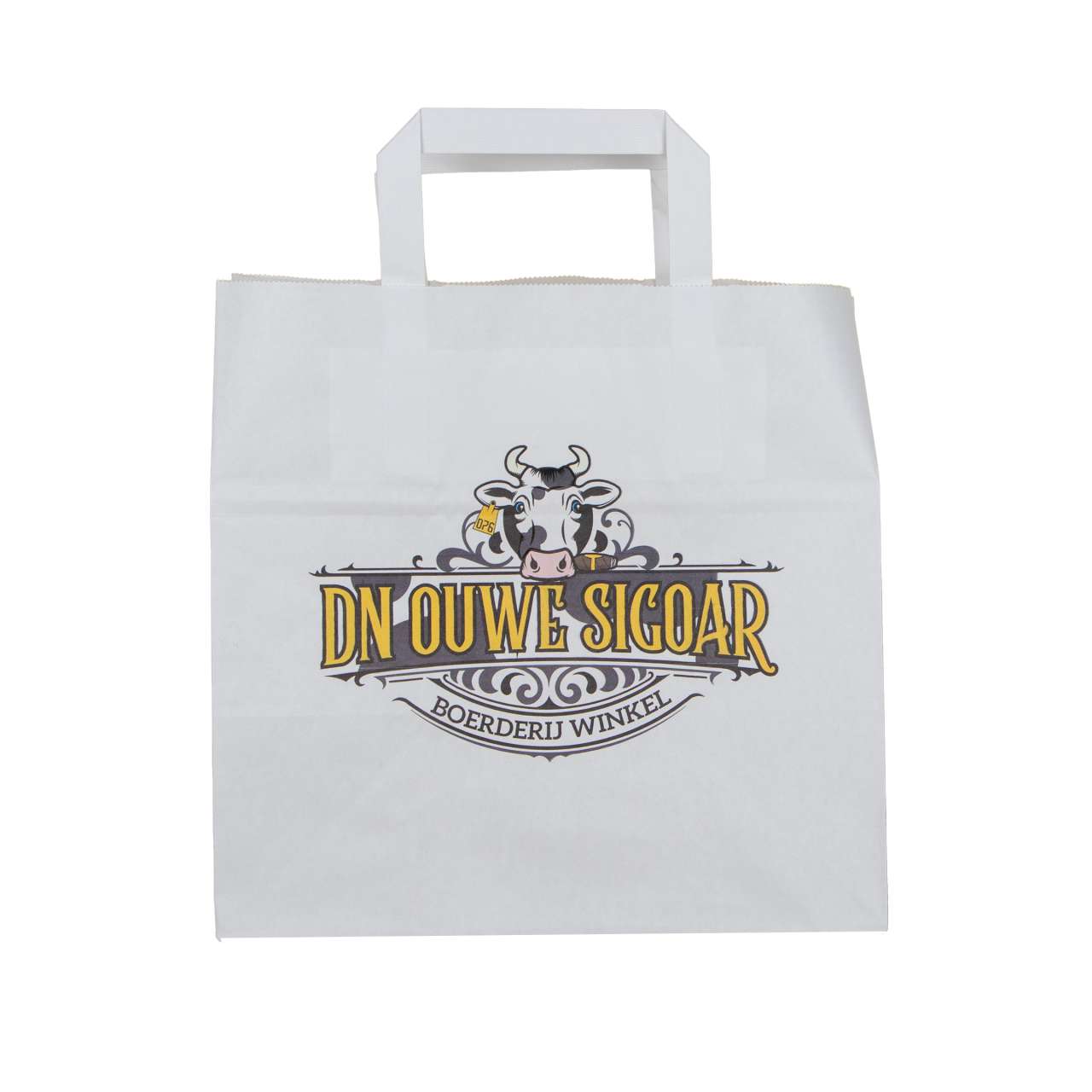 Papier Tragetaschen mit flach gefalteter Griff