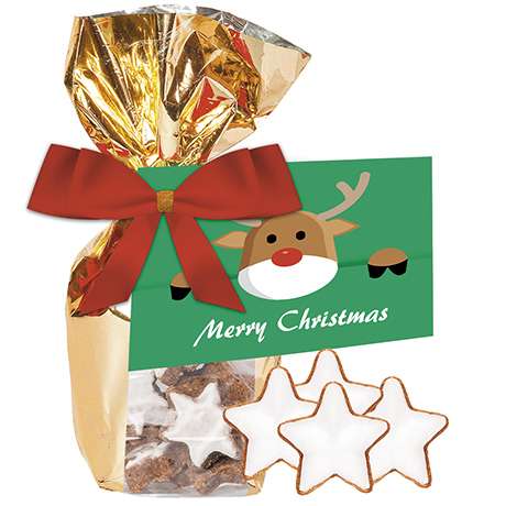 Zimtsterne, ca. 100g, Goldfolienbeutel mit Werbekarte