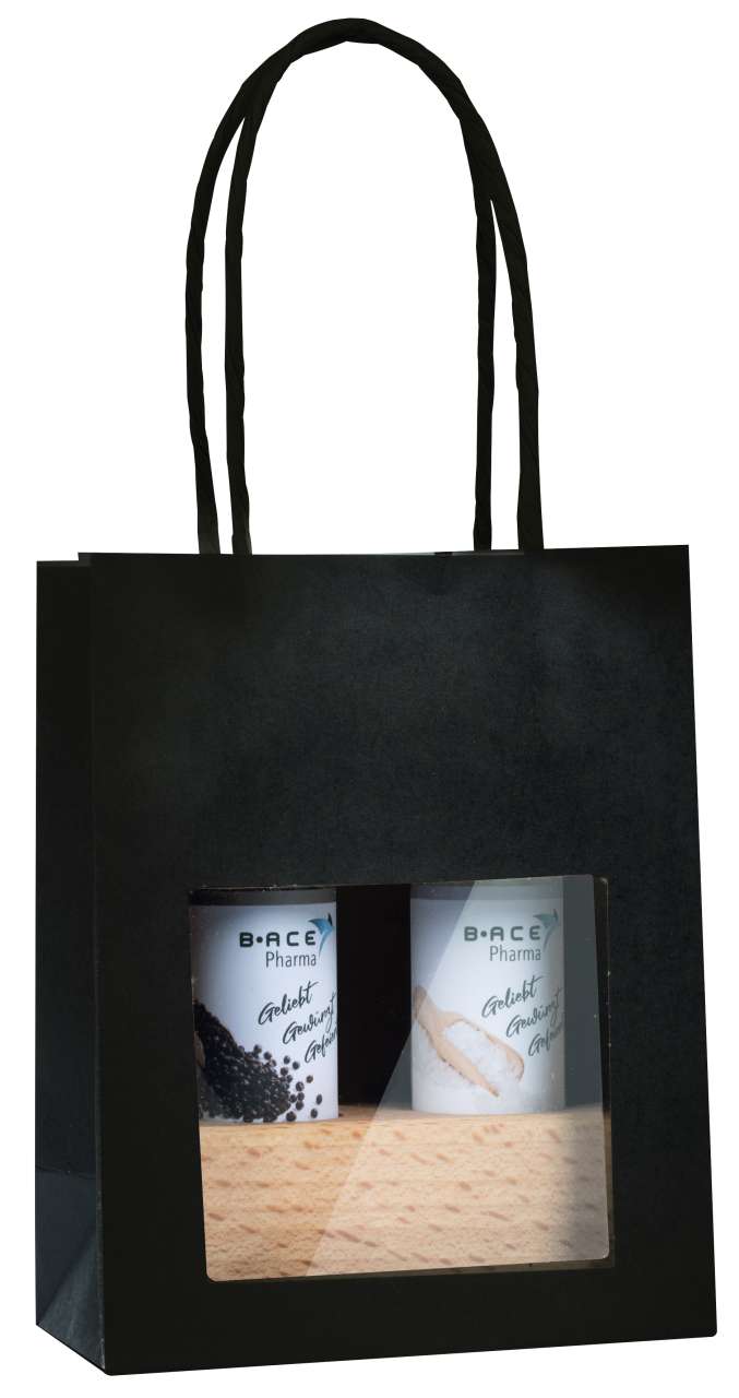 Papier-Tragetasche für Holz-Aufsteller mit 2 