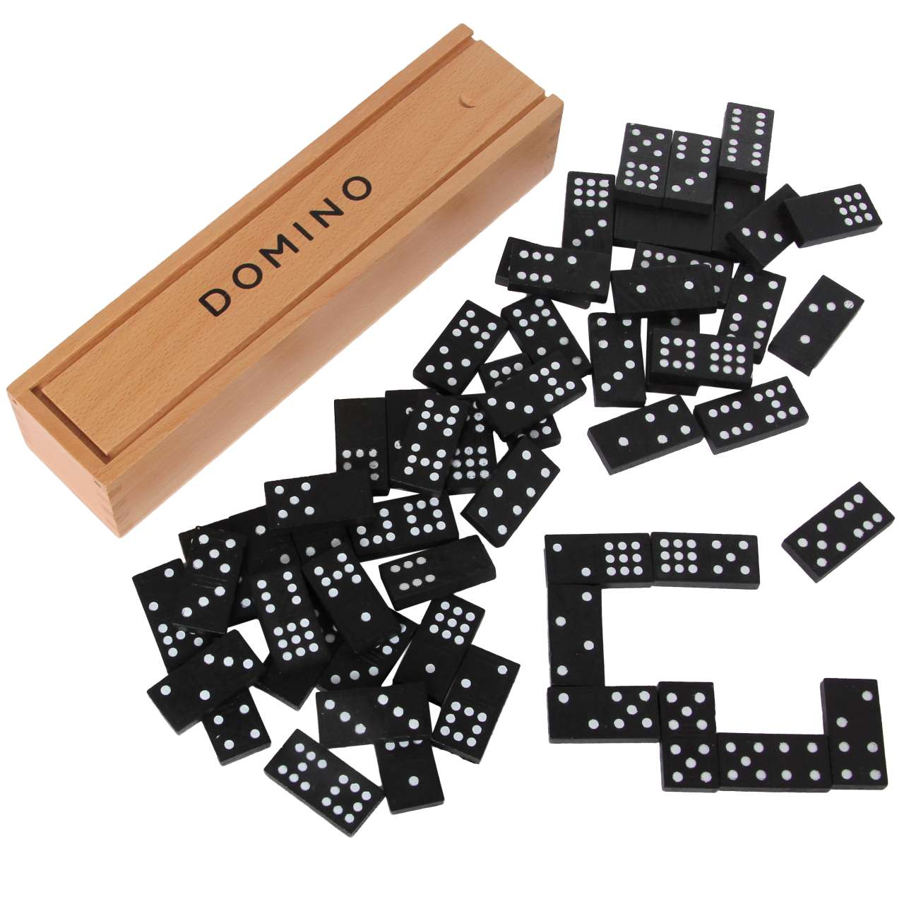 Domino im Holzkasten, 55 Steine