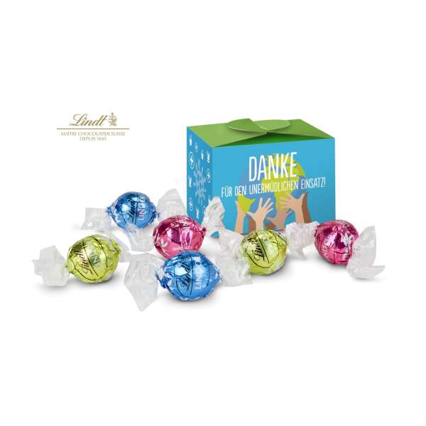 Geschenkartikel / Präsentartikel: Lindt süßes Danke, Pralinenschachtel mit Globus, 5 Lindorkugeln fü