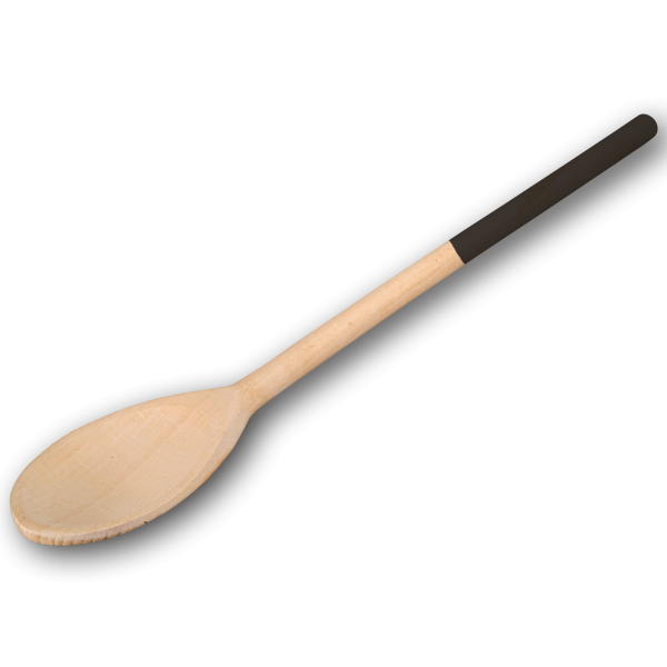 Kochlöffel, oval, mit farbigem Griff, schwarz, aus Holz 30 cm