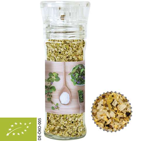 Bio Gewürzmischung Kräutersalz, ca. 50g, transparente Gewürzmühle
