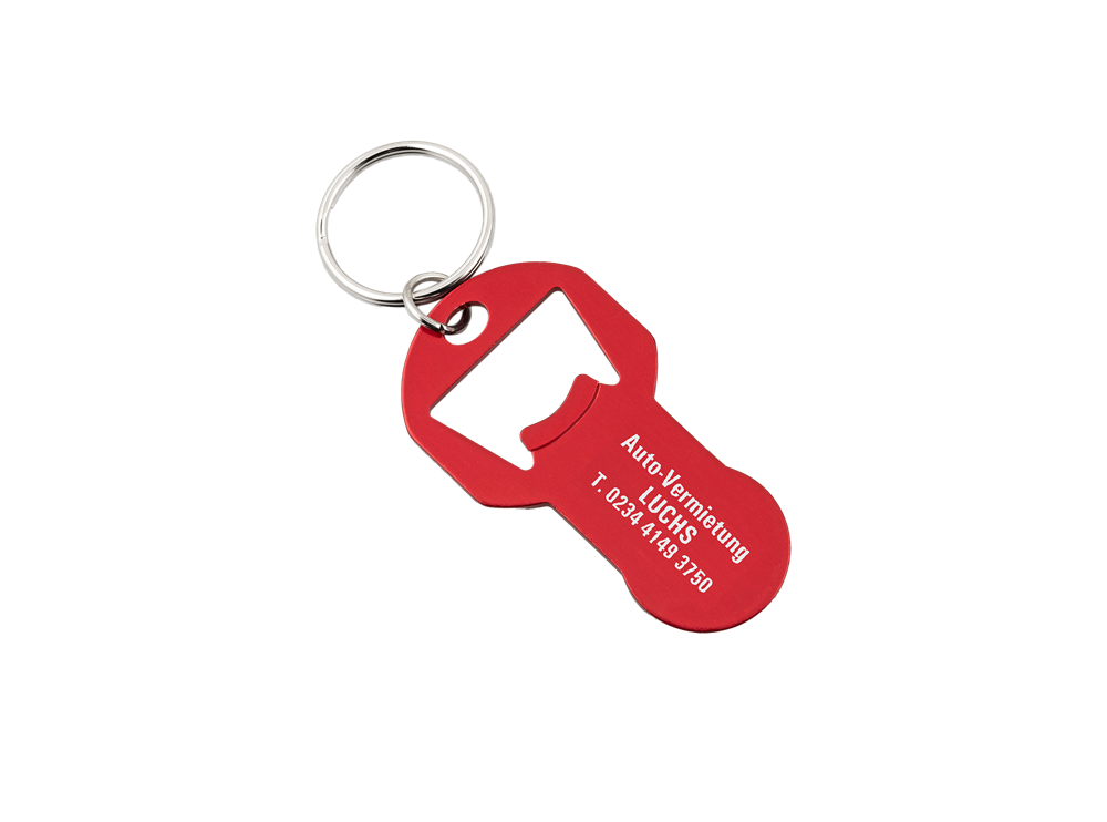 Einkaufswagenchip Trine am Schlüsselring mit Druck (Farbe: rot