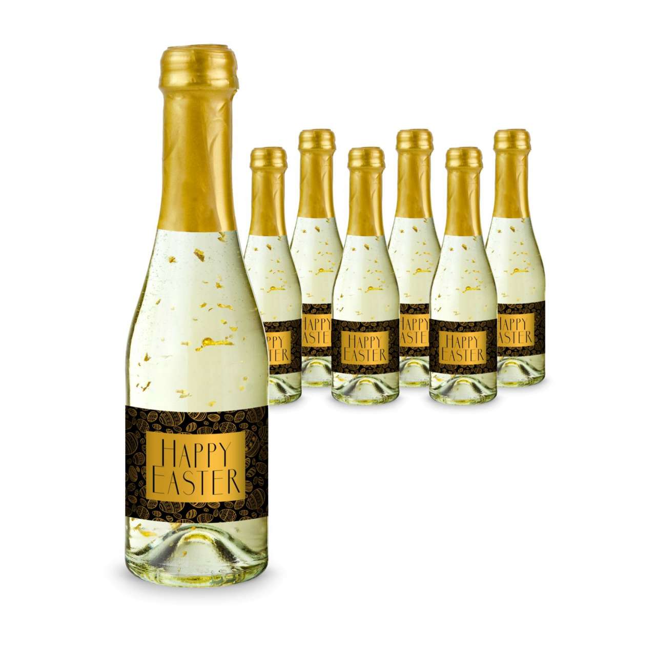 Geschenkartikel / Präsentartikel: Hasengold - 6 x Goldflockentraum Piccolo 0,2 l - Flasche klar, Kap