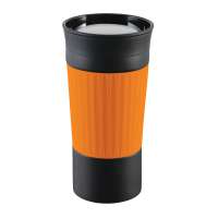 Becher schwarz, Hülle orange