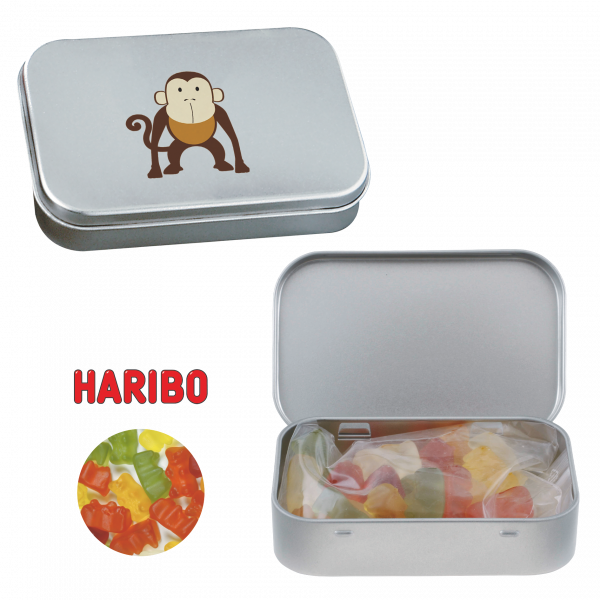 Blechdose mit Scharnier mit ca. 60 gr. Haribo Goldbärchen