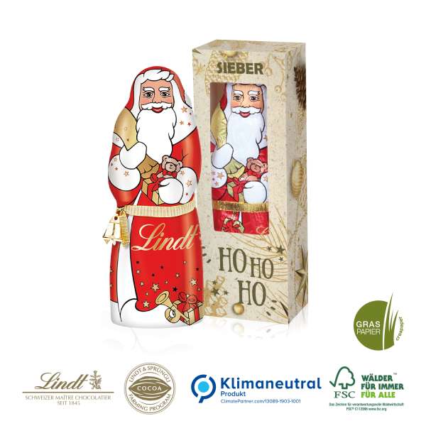 Lindt Weihnachtsmann mit Glöckchen, 70 g auf Graspapier, Klimaneutral, FSC®