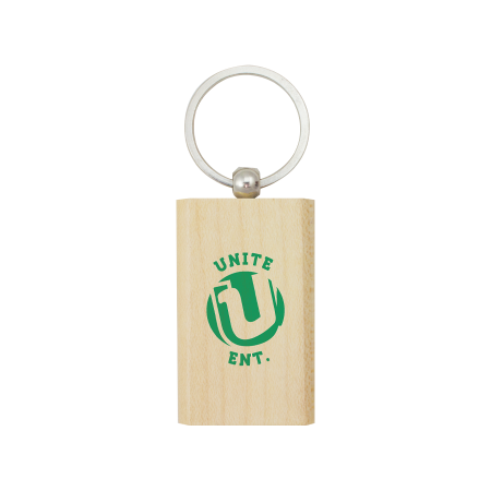 Rechteckiger hölzerner Schlüsselring.