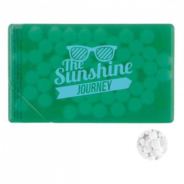 Mintdispenser Kreditkarte mit ca. 8 gr. Minties zuckerfrei und Zutatenaufkleber TAMPONDRUCK