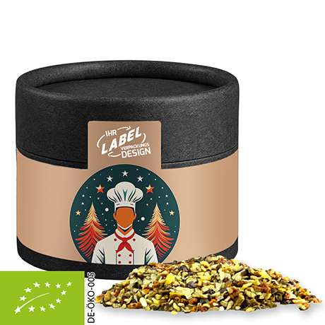 Bio Weihnachts Gewürzmischung Chefsache, ca. 30g, Kraftpapierdose Mini schwarz