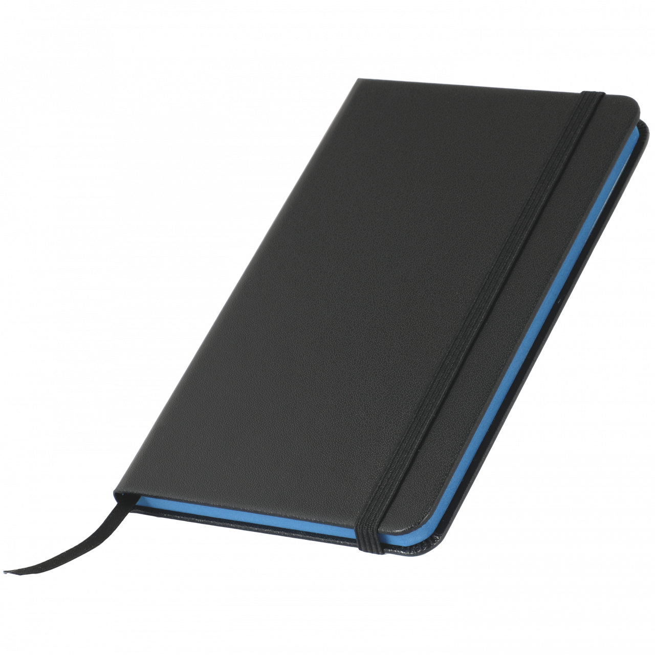 Notizbuch A6 schwarz mit Gummiband, Farbschnitt und Leseband, 60 Seiten