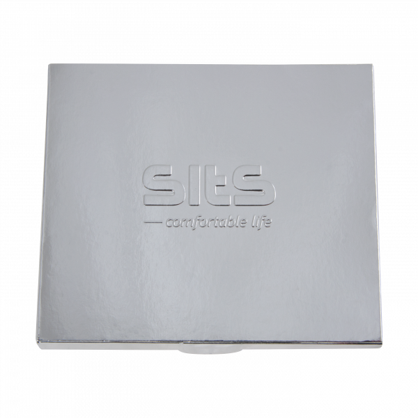 Visitenkartenumschlag silberfarben mit 4 Napolitains, Umschlag mit Prägung Napolitains 4-c-bedruckt