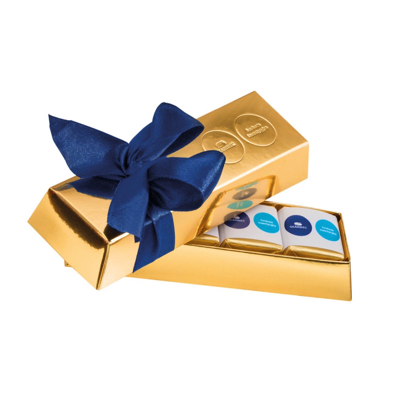 3er Set Schokoladenwürfel im Glanzkarton mit Prägung