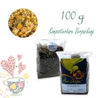 Kompostierbarer Zellglas-Beutel, Geprägtes Verschluss-Siegel aus Zuckerrohrpapier. Komplett abbaubar. Inhalt 100 g