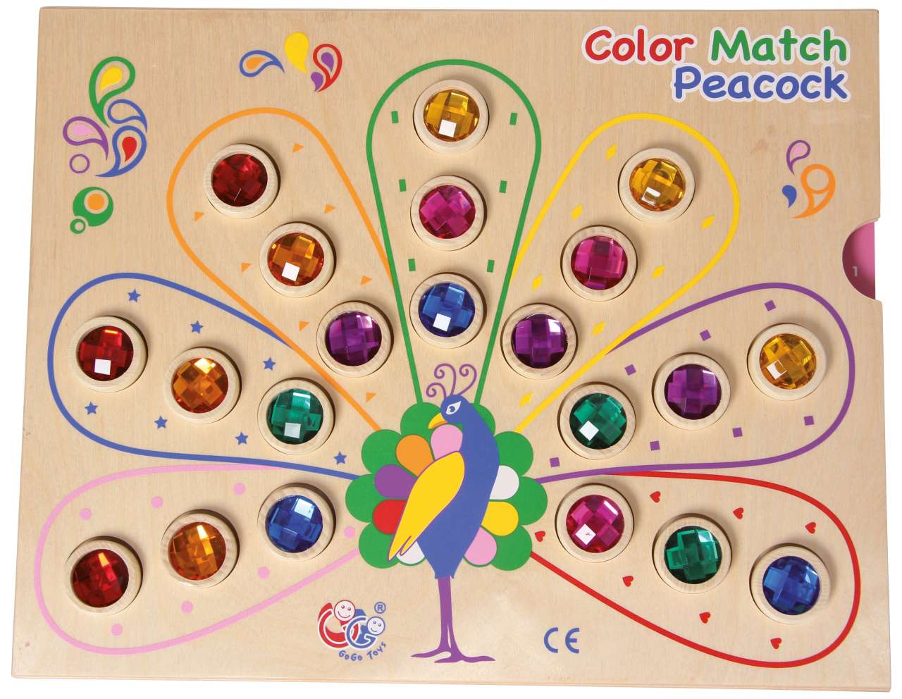 Zuordnungsspiel Pfau mit Glitzersteinen