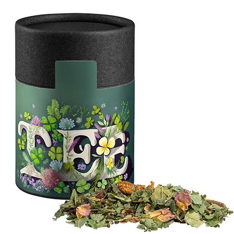 Bio Kräutertee Glücksgefühle, ca. 40g, Kraftpapierdose Midi schwarz