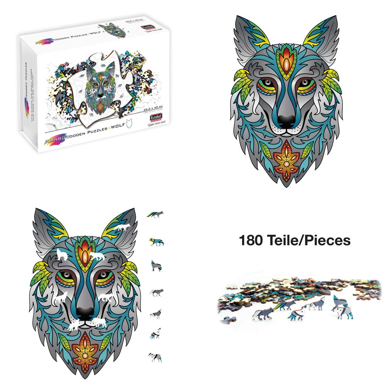 Rainbow Wooden Puzzle Wolf 180tlg.