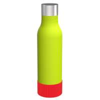 Flasche grün, Hülle rot