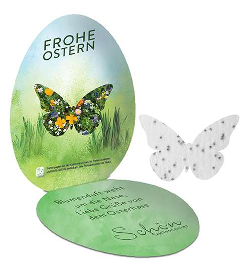 Samenpapier in Klappkärtchen Ei