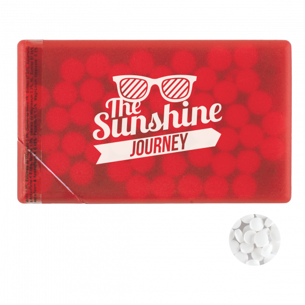 Mintdispenser Kreditkarte mit ca. 8 gr. Minties zuckerfrei und Zutatenaufkleber TAMPONDRUCK