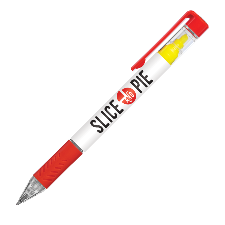 DELOS Kugelschreiber Bright und gelbe Textmarker mit 4c-Druck all-over