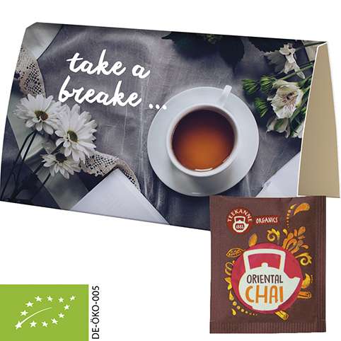 Bio Beuteltee Oriental Chai, ca. 1,8g, Werbekarte A6 gefaltet