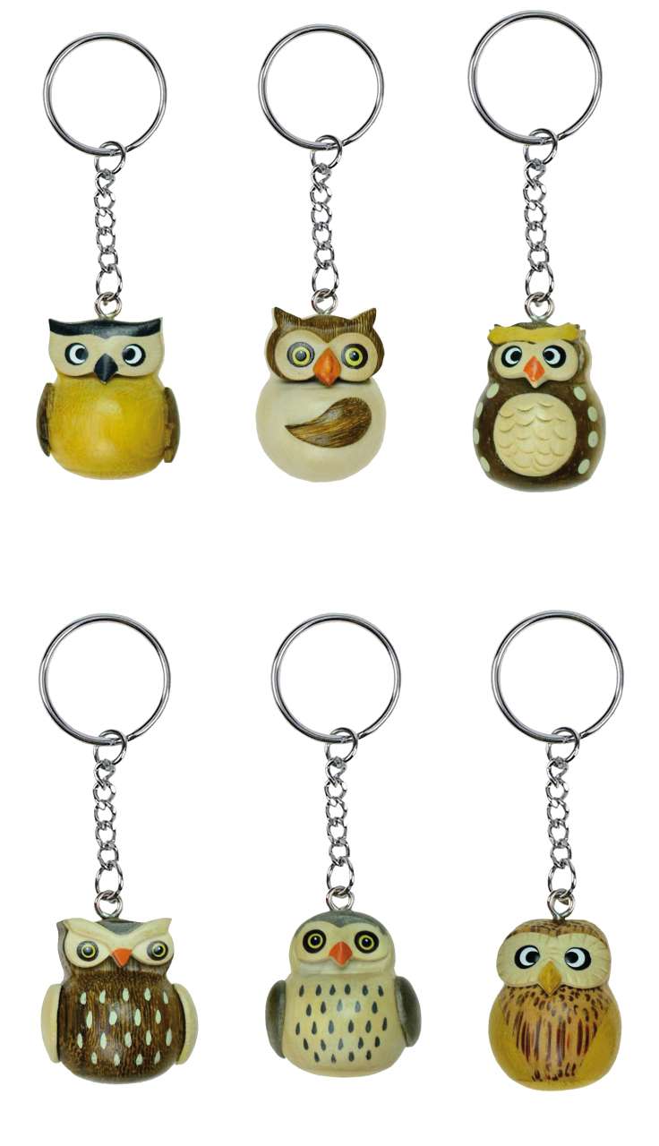 Schlüsselanhänger Eule rund, sortiert
