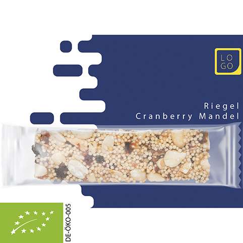 Bio Knusperriegel Cranberry-Mandel, ca. 25g, Werbekarte