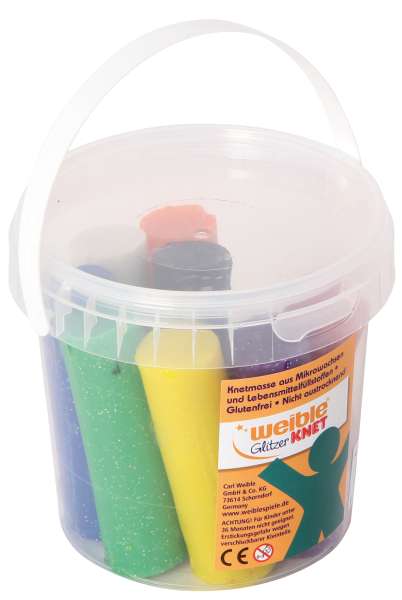 Glitzer-Knet im Eimer 8 Rollen, farbig