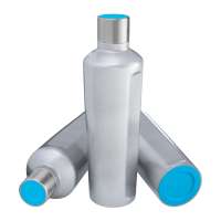 Flasche silber, Deckel cyan, Boden cyan