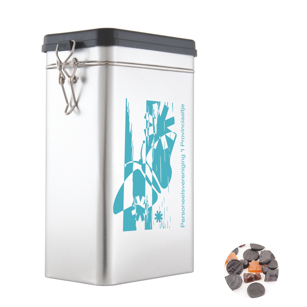 Große Blechdose mit ca. 500 gr. gemischtem Lakritz