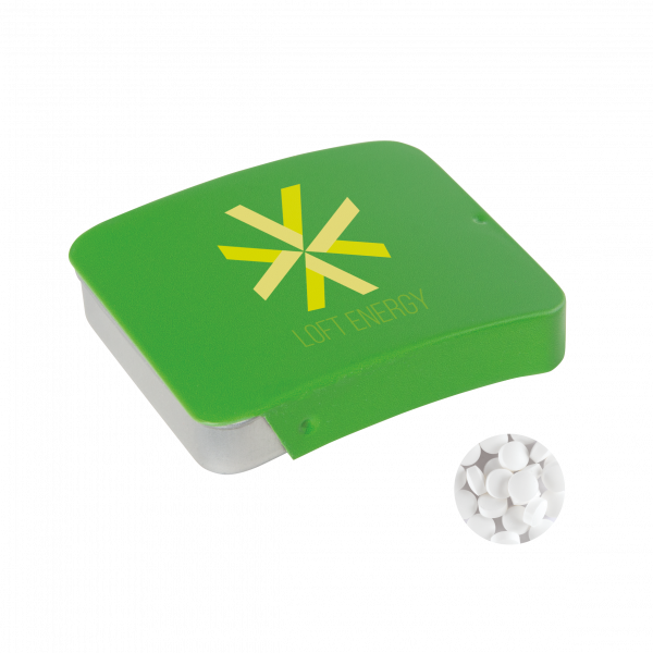 Blechdose mit Schiebedeckel mit ca. 10 gr. extra strong Minties `Triangle`