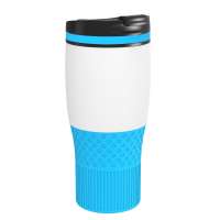 Becher weiß, Ring cyan, Hülle cyan