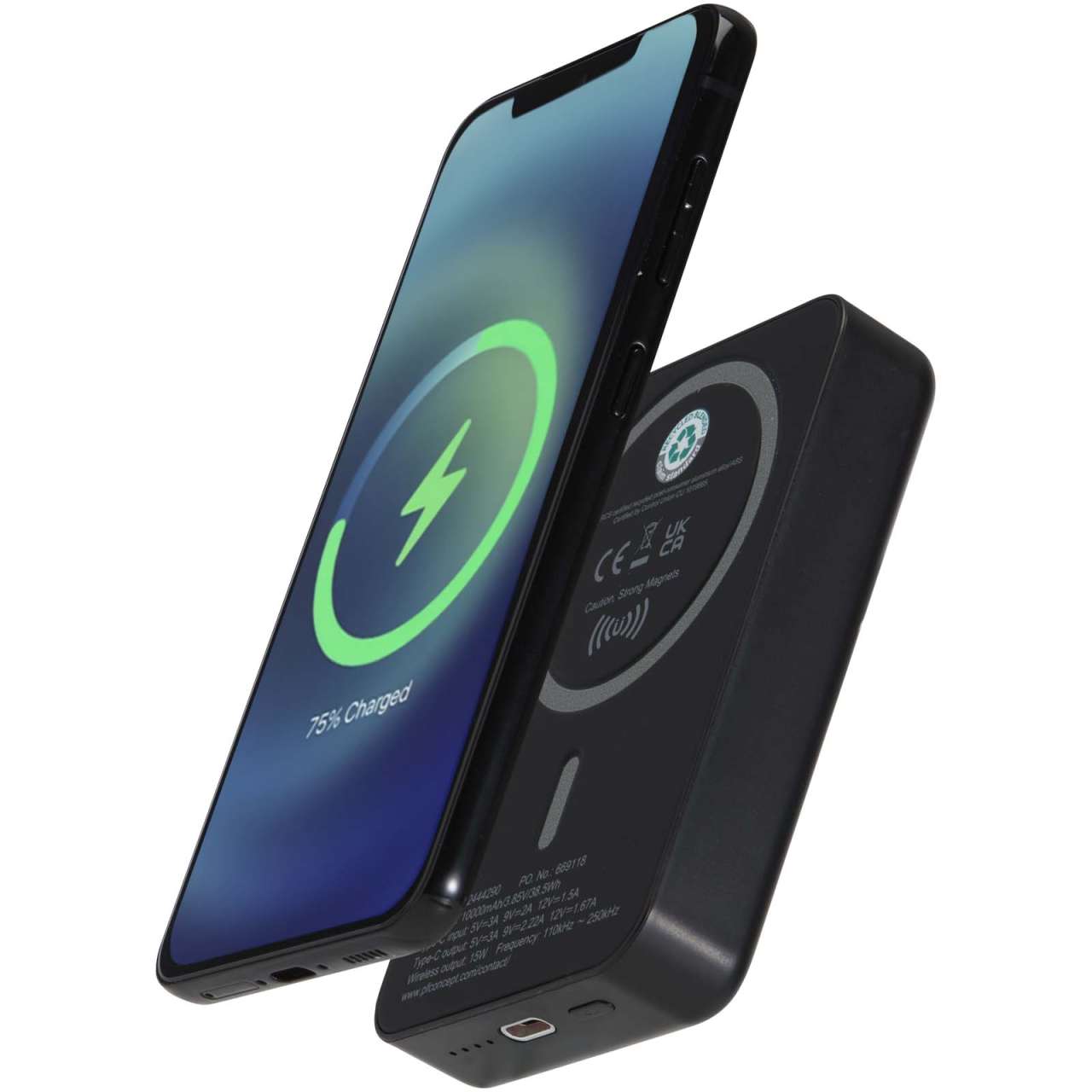 Acrab 15 W 10.000 mAh magnetische kabellose Powerbank mit 20 W PD aus recyceltem Kunststoff