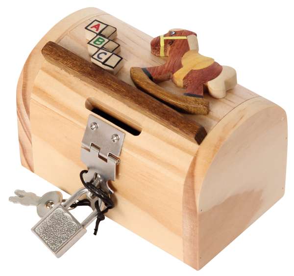 Holz-Spardose Schatztruhe