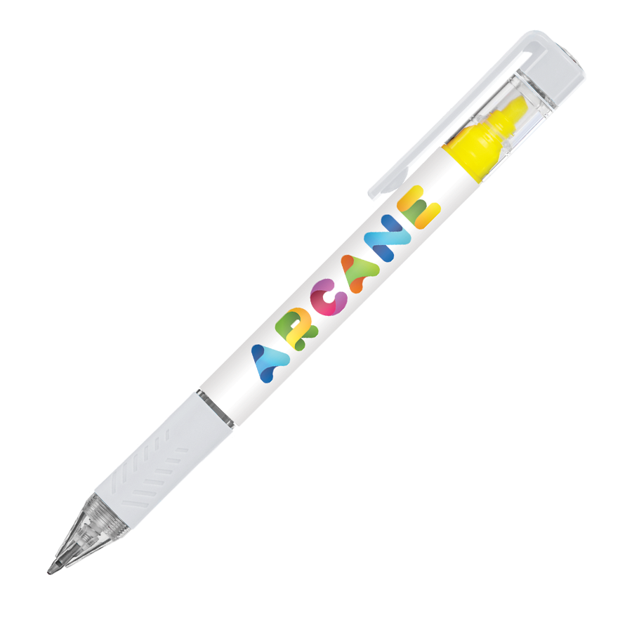 DELOS Kugelschreiber Bright und gelbe Textmarker mit 4c-Druck all-over