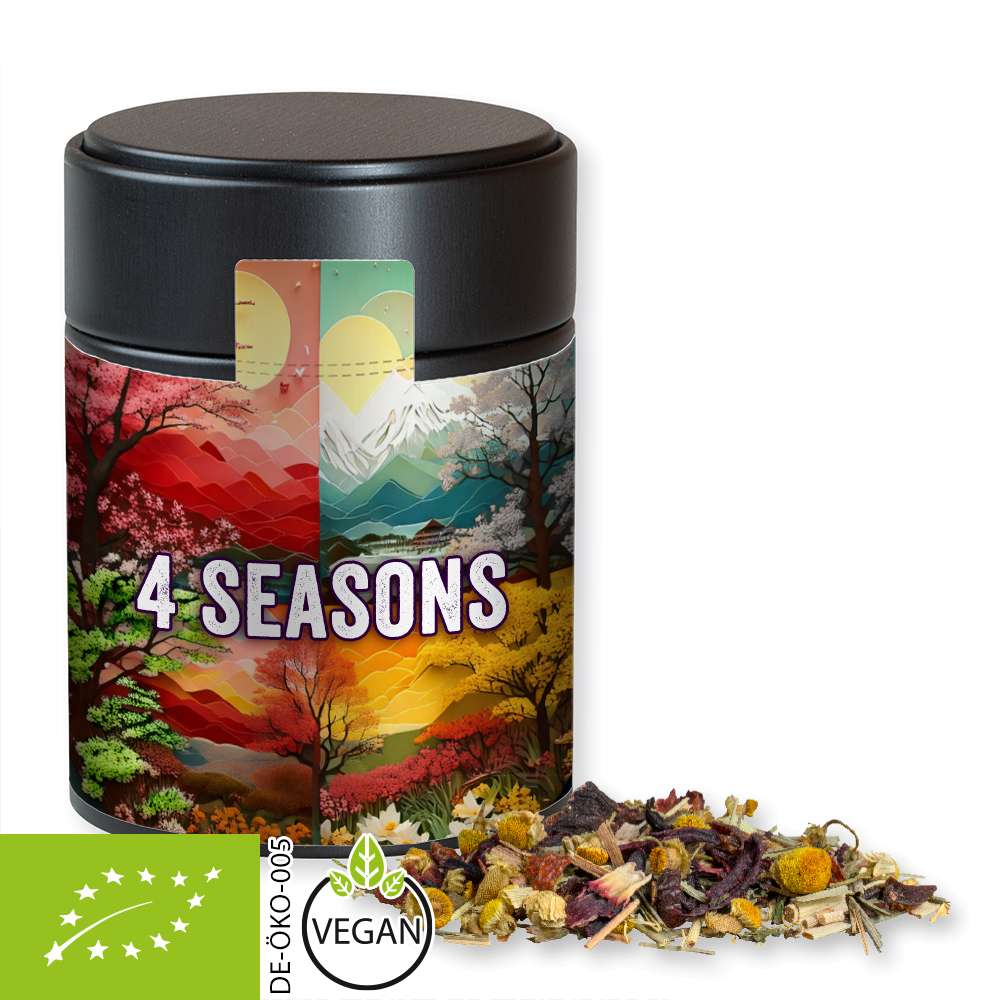 Bio Kräutertee Vierjahreszeiten, ca. 30g, Metalldose Midi schwarz
