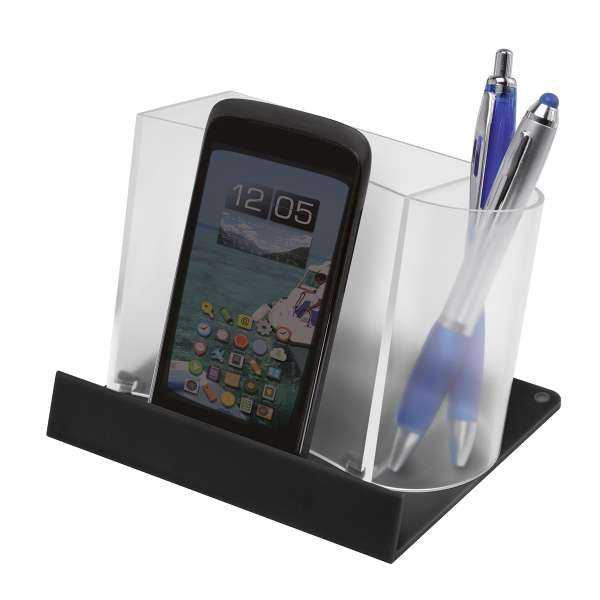 Smartphone- / Tabletständer mit Zettelbox und Köcher