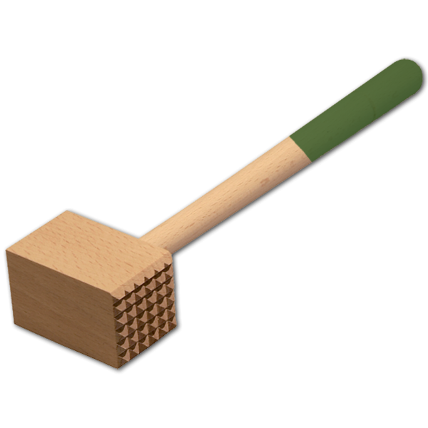 Fleischhammer, mit farbigem Griff, laubgrün, aus Holz 28 cm