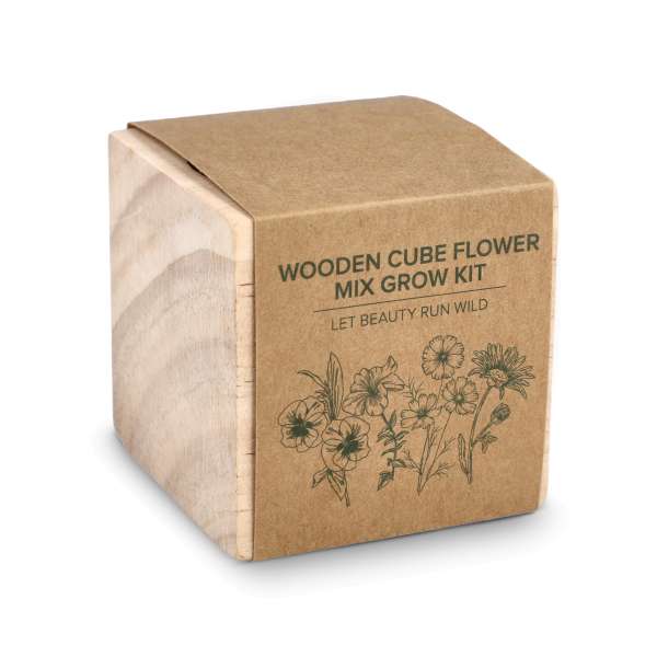 FSC-Holzpflanzgefäß-Set – Blumenmischung