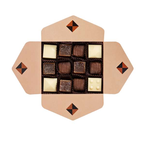 SCHOKOLADENSCHACHTEL FRUCHTMOSAIK 12 STÜCK